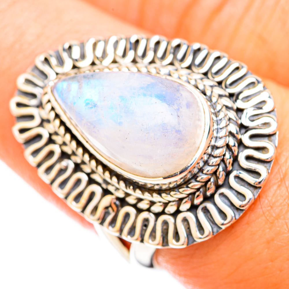 Rainbow Moonstone Rings handcrafted by Anasilvercos - RING119315