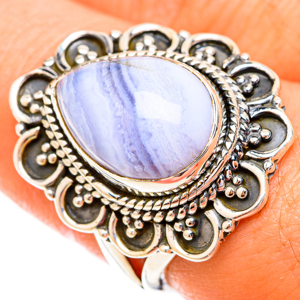 Blue Lace Agate Rings handcrafted by Anasilvercos - RING119339