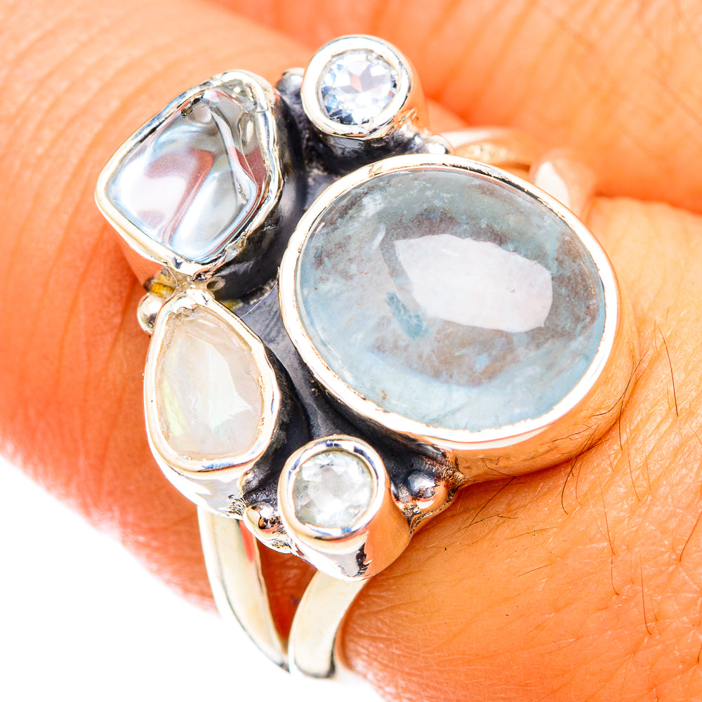 Aquamarine, Blue Topaz, Rainbow Moonstone Rings handcrafted by Anasilvercos - RING119350