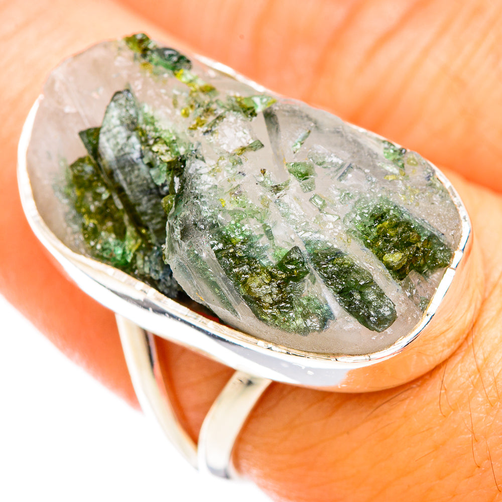 Green Tourmaline In Quartz Rings handcrafted by Anasilvercos - RING119353
