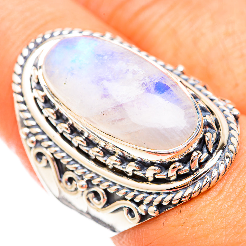 Rainbow Moonstone Rings handcrafted by Anasilvercos - RING119370