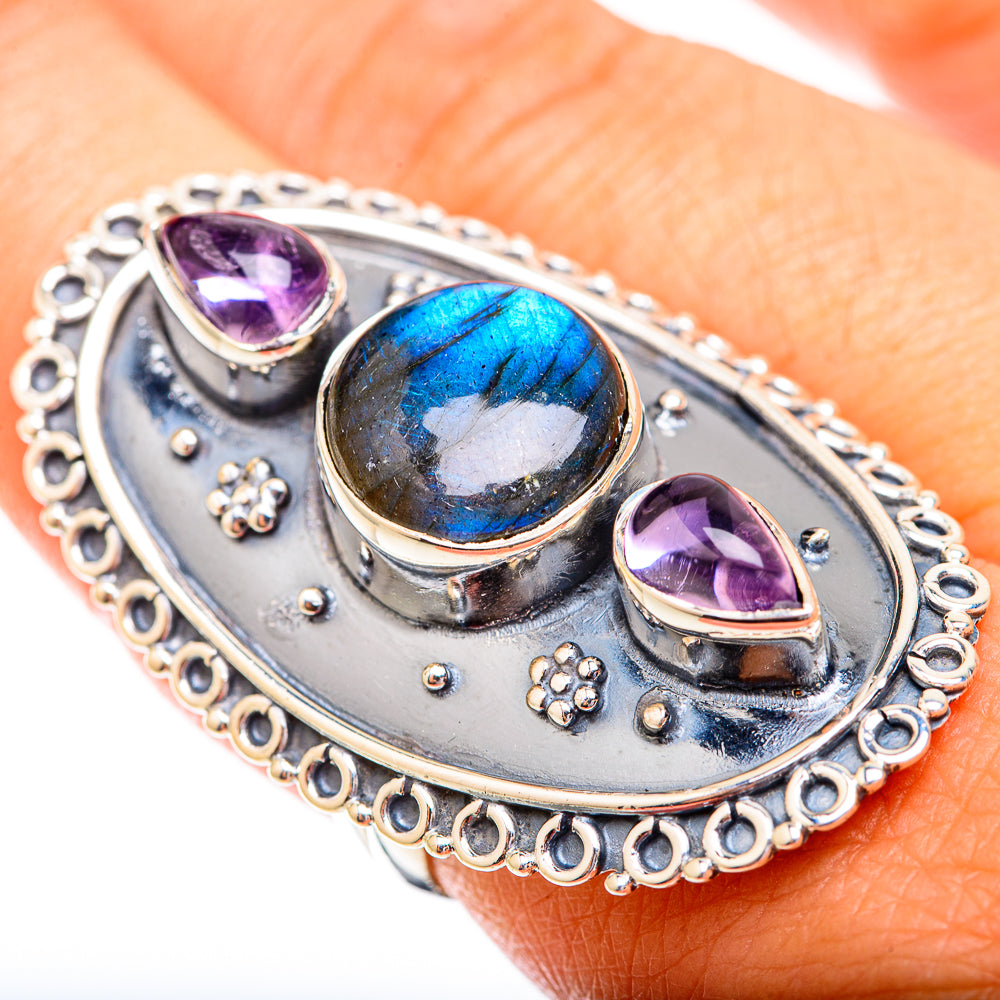 Labradorite, Amethyst Rings handcrafted by Anasilvercos - RING119376