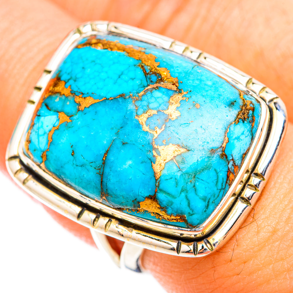 Blue Copper Composite Turquoise Rings handcrafted by Anasilvercos - RING119383