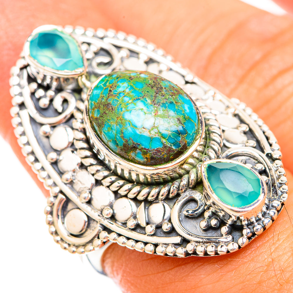Tibetan Turquoise, Aqua Chalcedony Rings handcrafted by Anasilvercos - RING119388