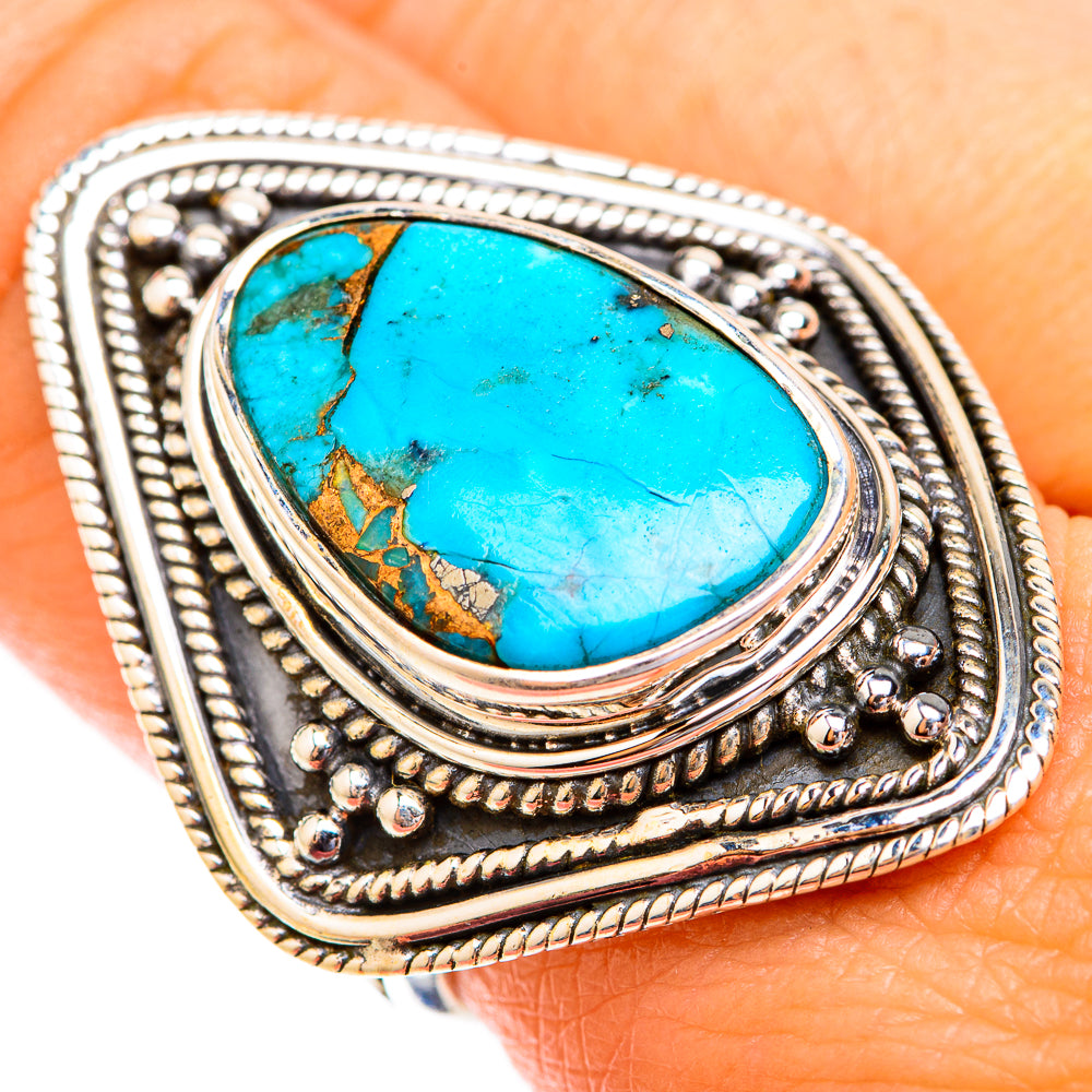 Blue Copper Composite Turquoise Rings handcrafted by Anasilvercos - RING119389
