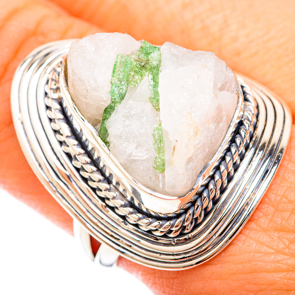 Green Tourmaline In Quartz Rings handcrafted by Anasilvercos - RING119422