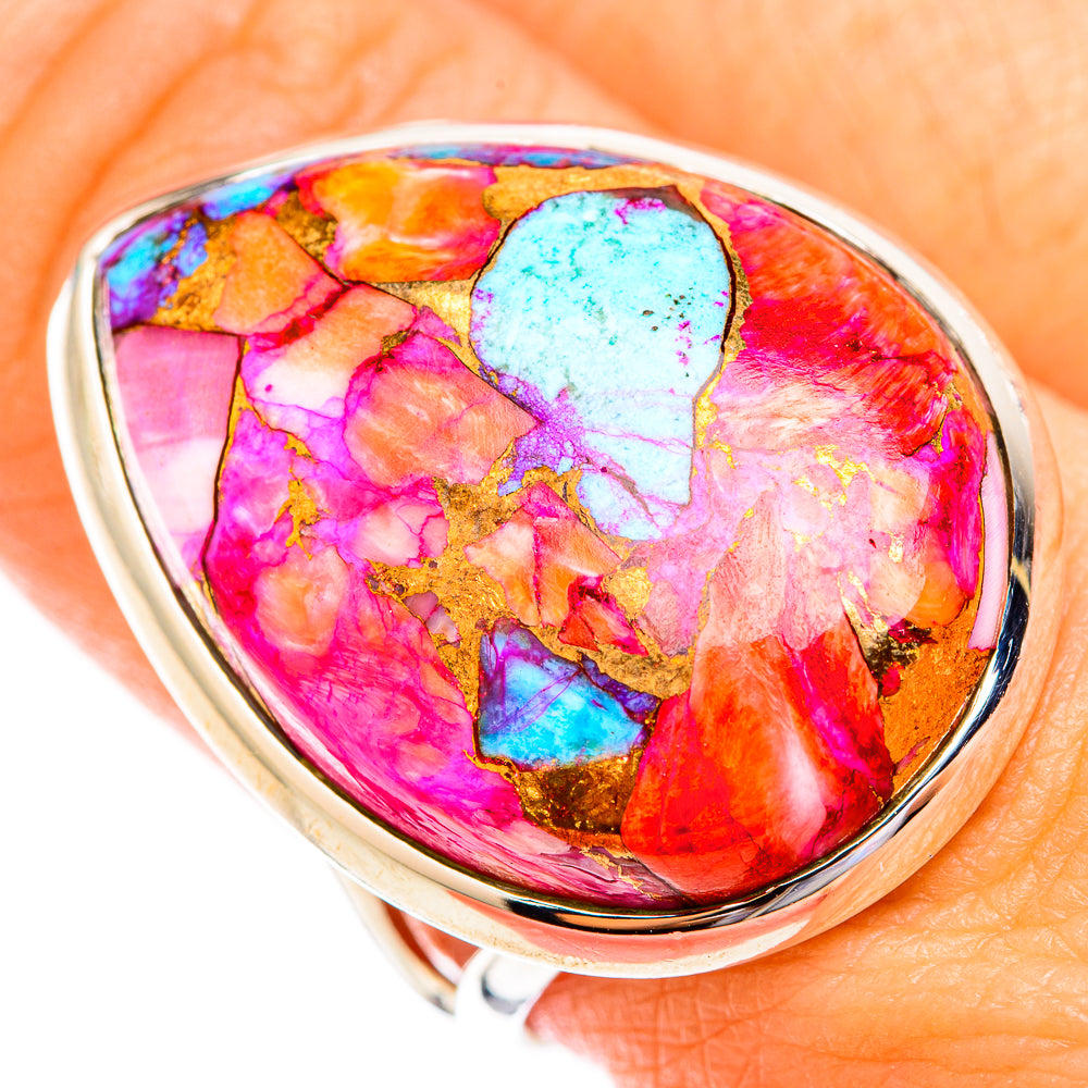 Kingman Pink Dahlia Turquoise Rings handcrafted by Anasilvercos - RING119426