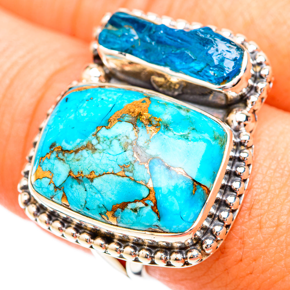 Blue Copper Composite Turquoise, Apatite Rings handcrafted by Anasilvercos - RING119431