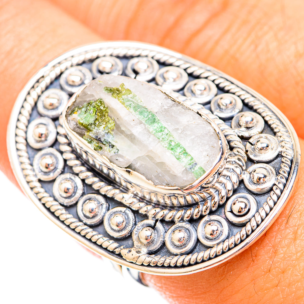 Green Tourmaline In Quartz Rings handcrafted by Anasilvercos - RING119438