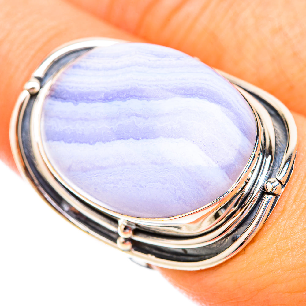 Blue Lace Agate Rings handcrafted by Anasilvercos - RING119461