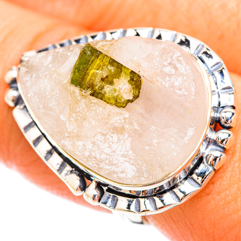 Green Tourmaline In Quartz Rings handcrafted by Anasilvercos - RING119497