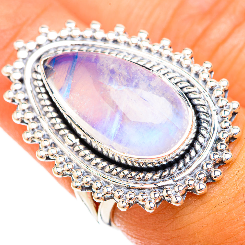 Rainbow Moonstone Rings handcrafted by Anasilvercos - RING119498