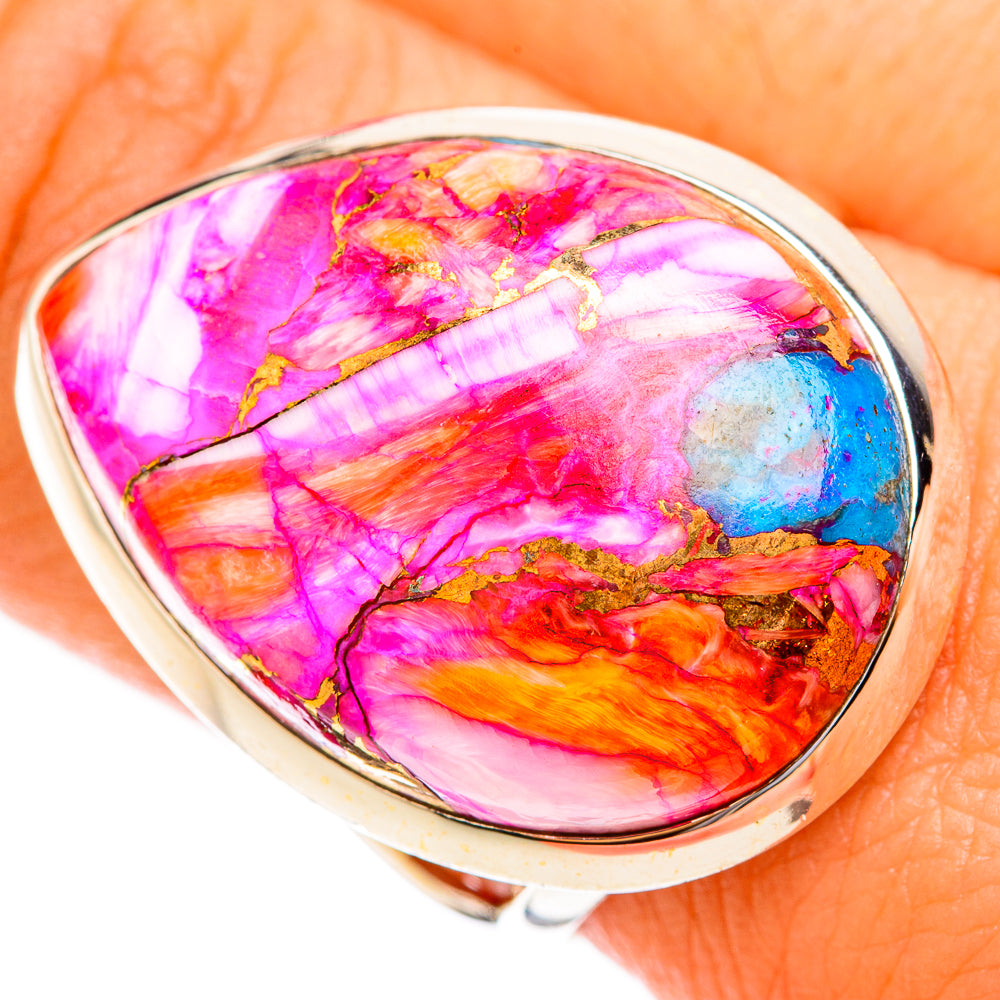 Kingman Pink Dahlia Turquoise Rings handcrafted by Anasilvercos - RING119503
