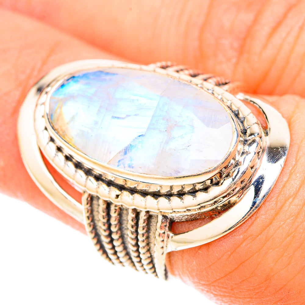 Rainbow Moonstone Rings handcrafted by Anasilvercos - RING119532