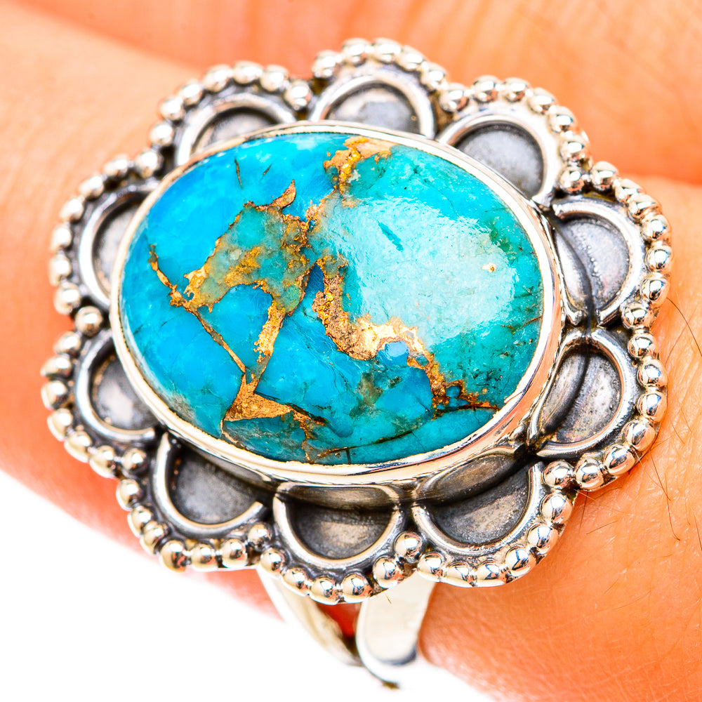 Blue Copper Composite Turquoise Rings handcrafted by Anasilvercos - RING119542