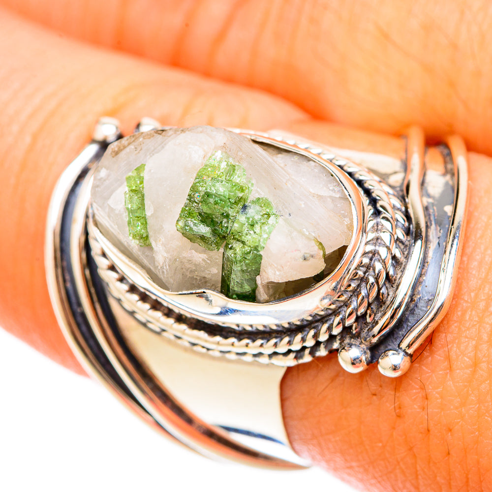 Green Tourmaline In Quartz Rings handcrafted by Anasilvercos - RING119547