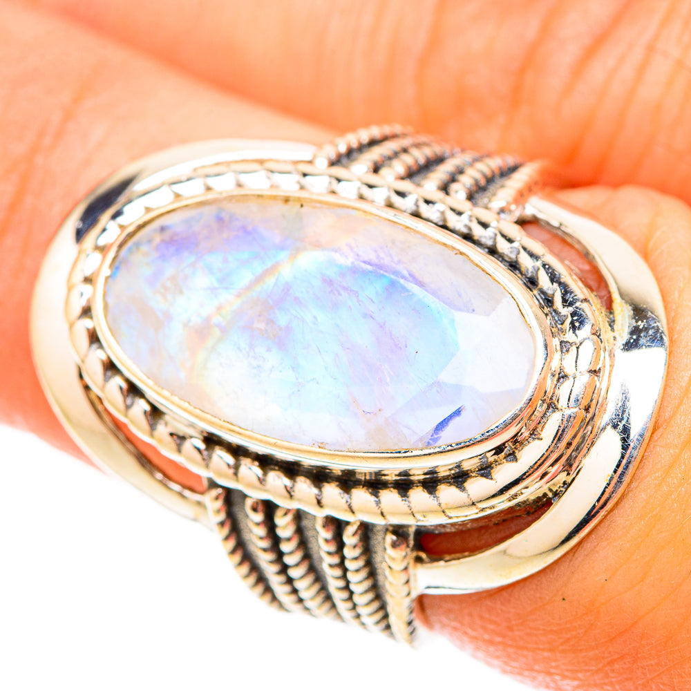 Rainbow Moonstone Rings handcrafted by Anasilvercos - RING119562