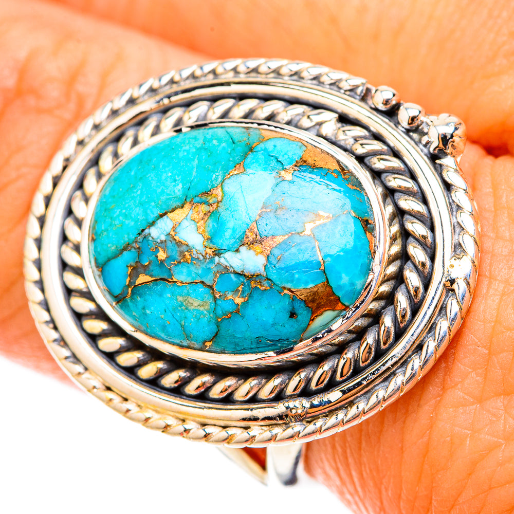 Blue Copper Composite Turquoise Rings handcrafted by Anasilvercos - RING119565