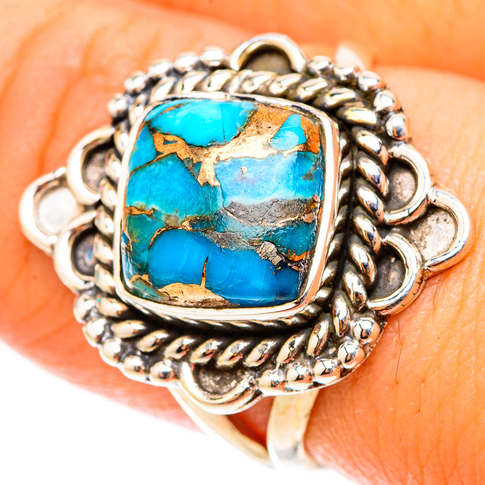 Blue Copper Composite Turquoise Rings handcrafted by Anasilvercos - RING119590