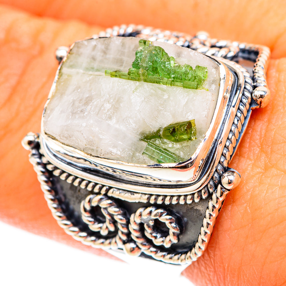 Green Tourmaline In Quartz Rings handcrafted by Anasilvercos - RING119597