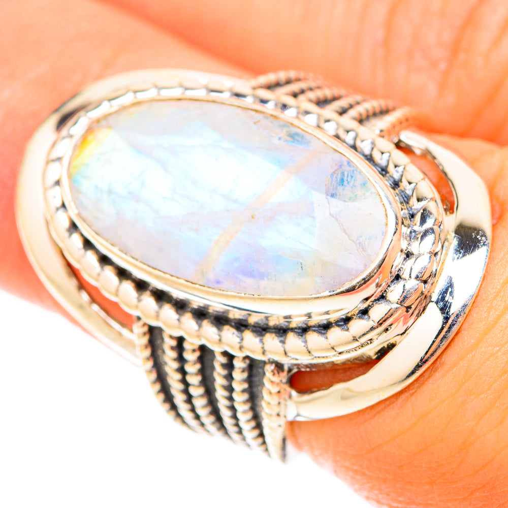 Rainbow Moonstone Rings handcrafted by Anasilvercos - RING119611