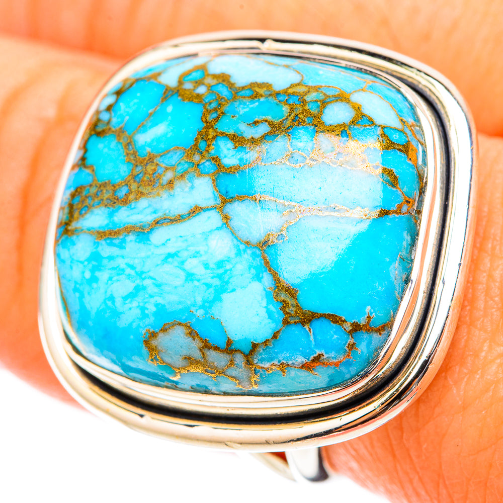 Blue Copper Composite Turquoise Rings handcrafted by Anasilvercos - RING119689