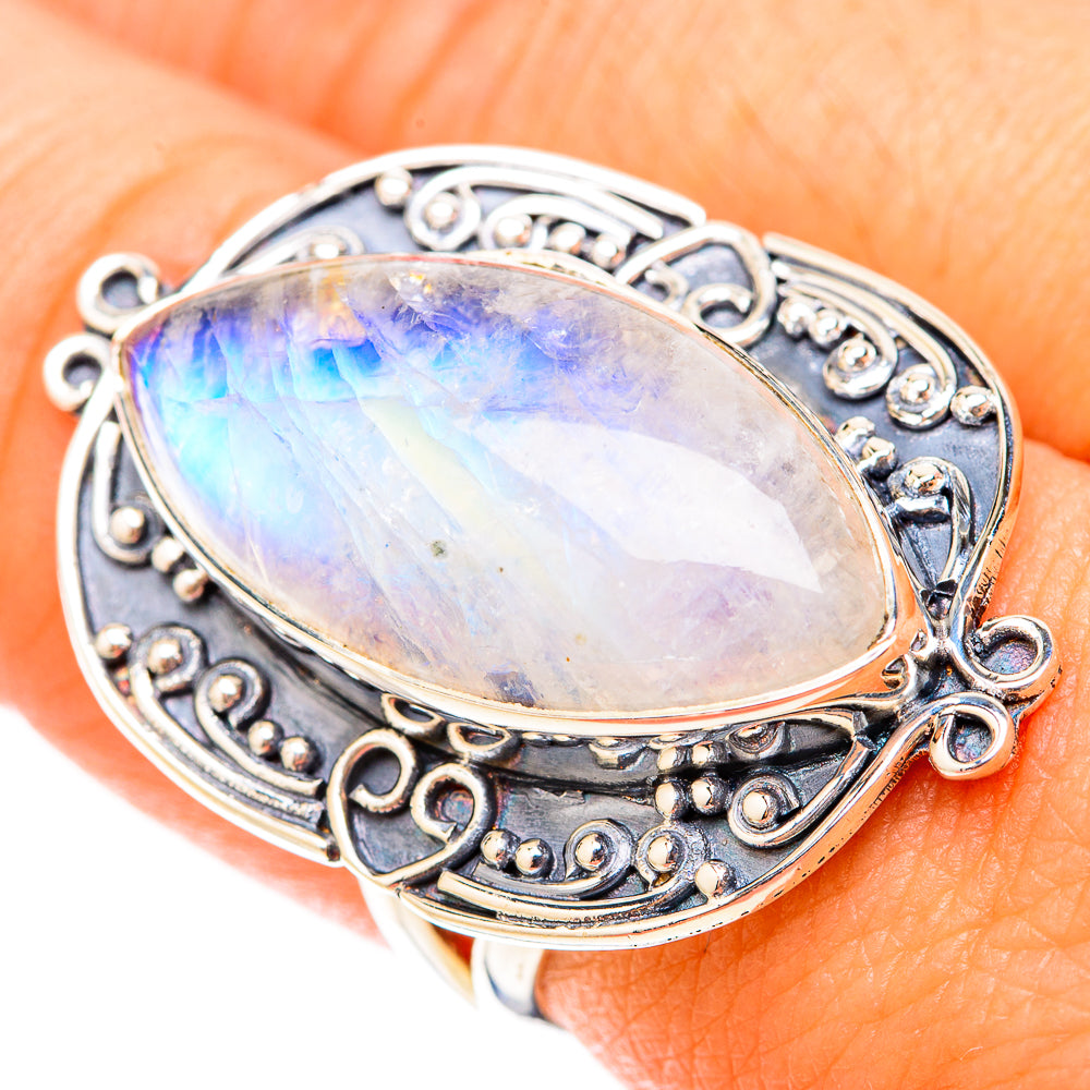 Rainbow Moonstone Rings handcrafted by Anasilvercos - RING119718