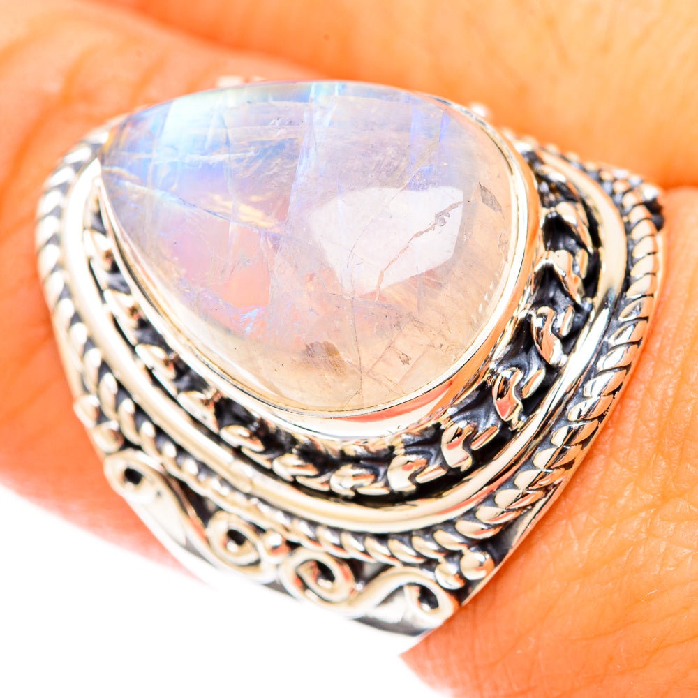 Rainbow Moonstone Rings handcrafted by Anasilvercos - RING119720