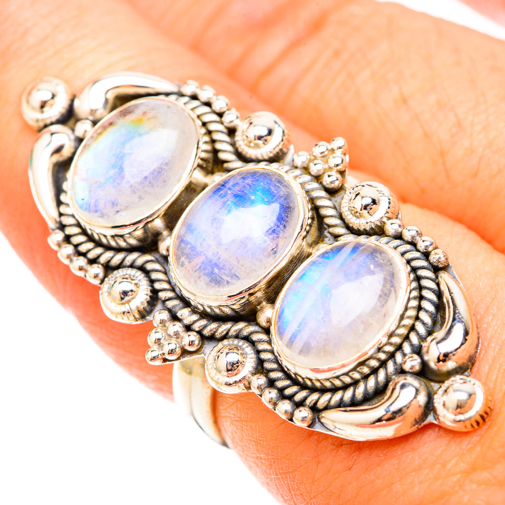 Rainbow Moonstone Rings handcrafted by Anasilvercos - RING119722