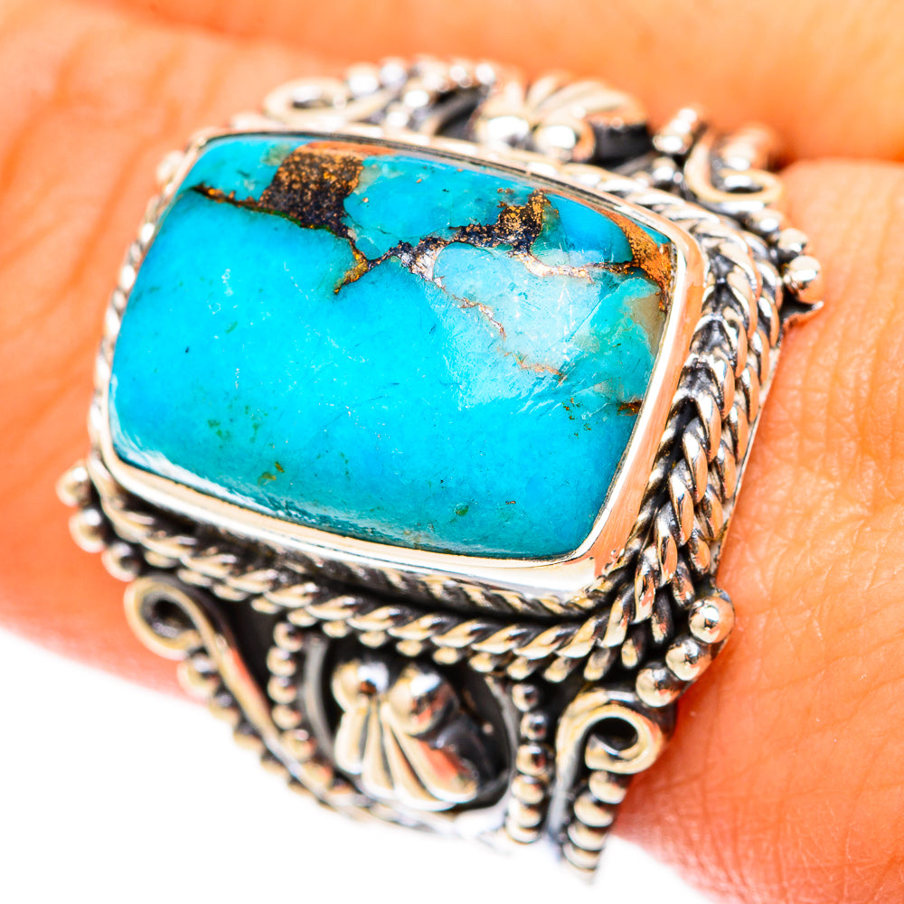 Blue Copper Composite Turquoise Rings handcrafted by Anasilvercos - RING119737