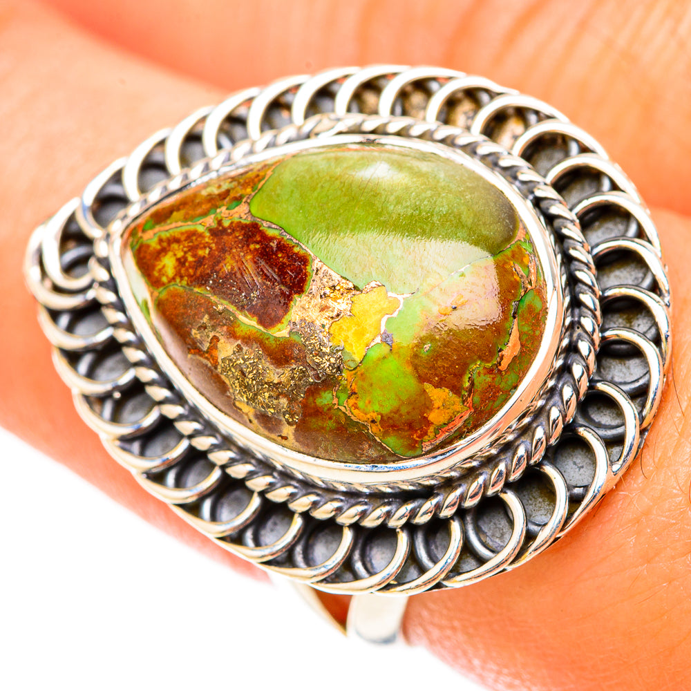 Green Copper Composite Turquoise Rings handcrafted by Anasilvercos - RING119748