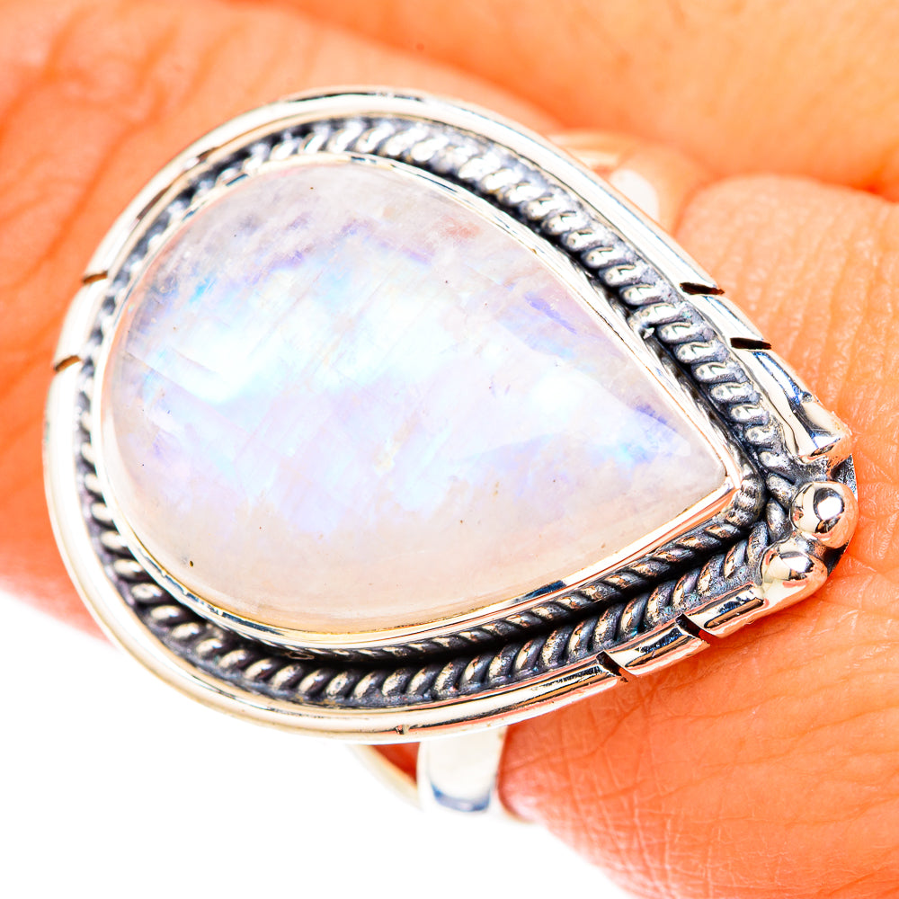 Rainbow Moonstone Rings handcrafted by Anasilvercos - RING119766