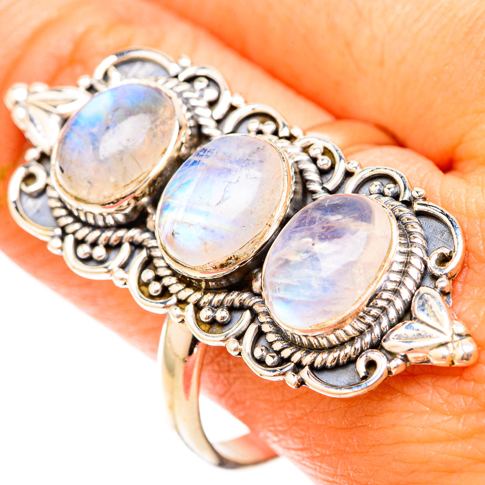 Rainbow Moonstone Rings handcrafted by Anasilvercos - RING119769