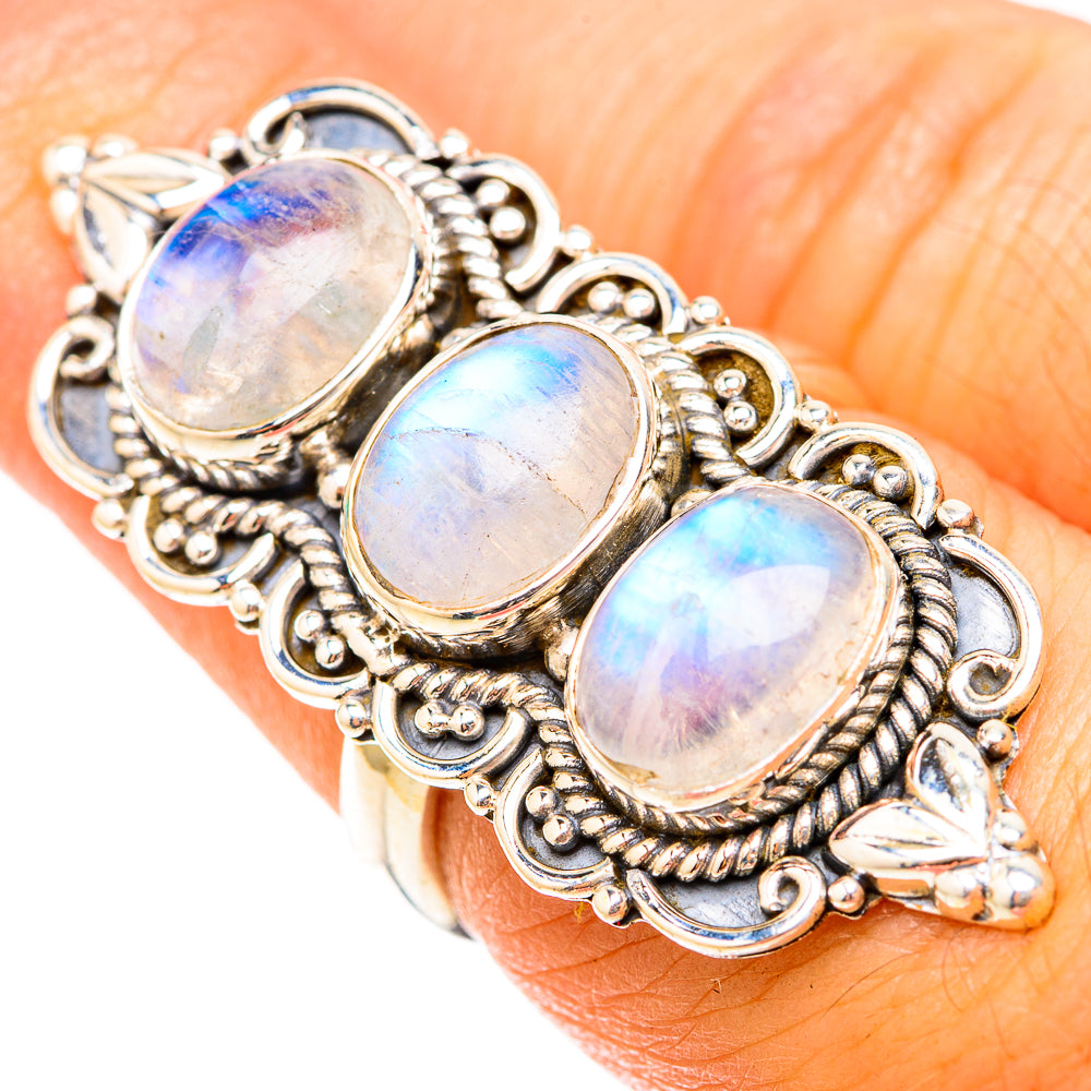 Rainbow Moonstone Rings handcrafted by Anasilvercos - RING119805