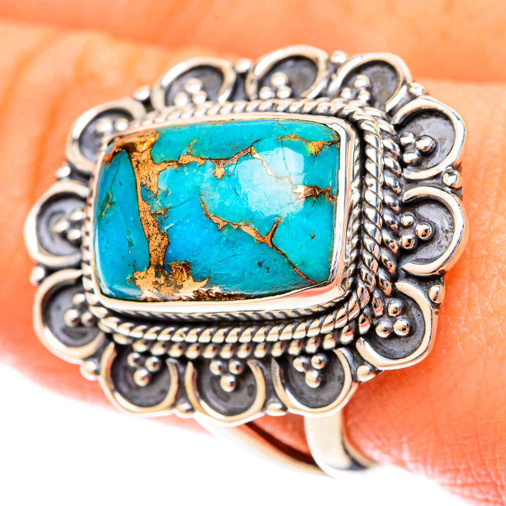Blue Copper Composite Turquoise Rings handcrafted by Anasilvercos - RING119877