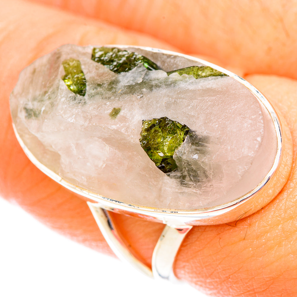 Green Tourmaline In Quartz Rings handcrafted by Anasilvercos - RING119882