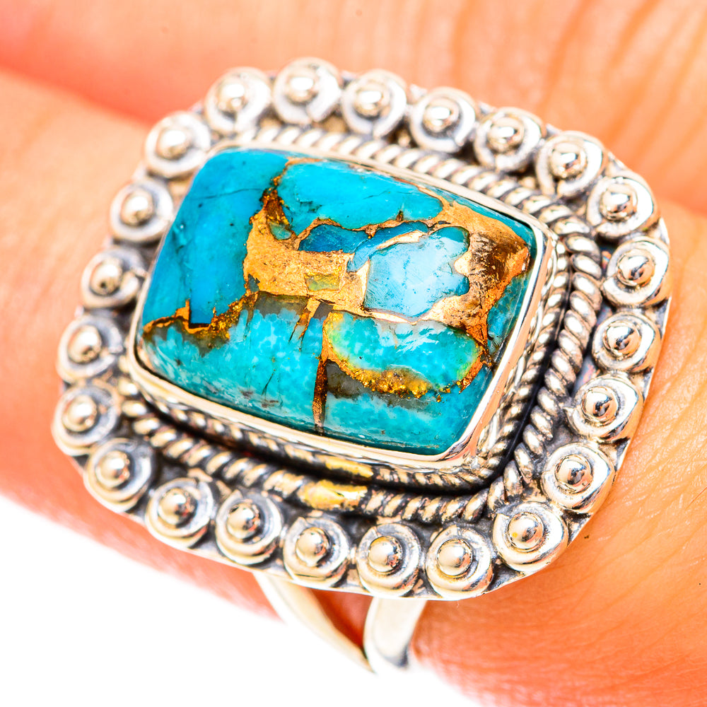 Blue Copper Composite Turquoise Rings handcrafted by Anasilvercos - RING119902