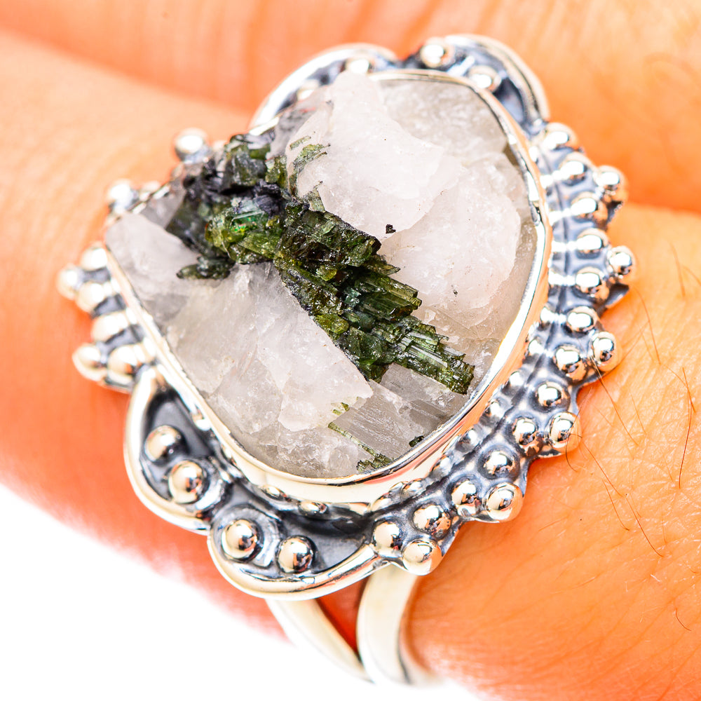 Green Tourmaline In Quartz Rings handcrafted by Anasilvercos - RING119937