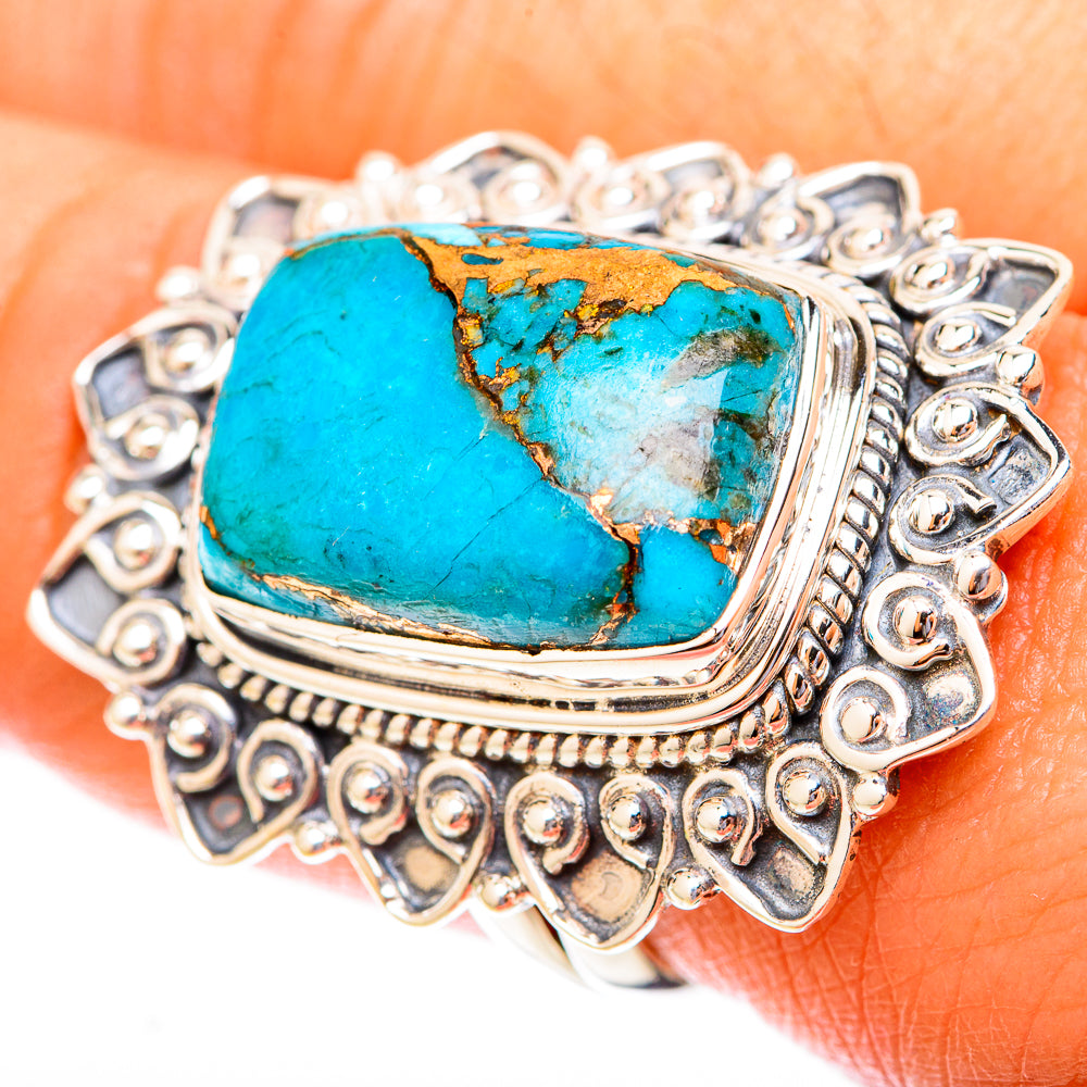 Blue Copper Composite Turquoise Rings handcrafted by Anasilvercos - RING119961