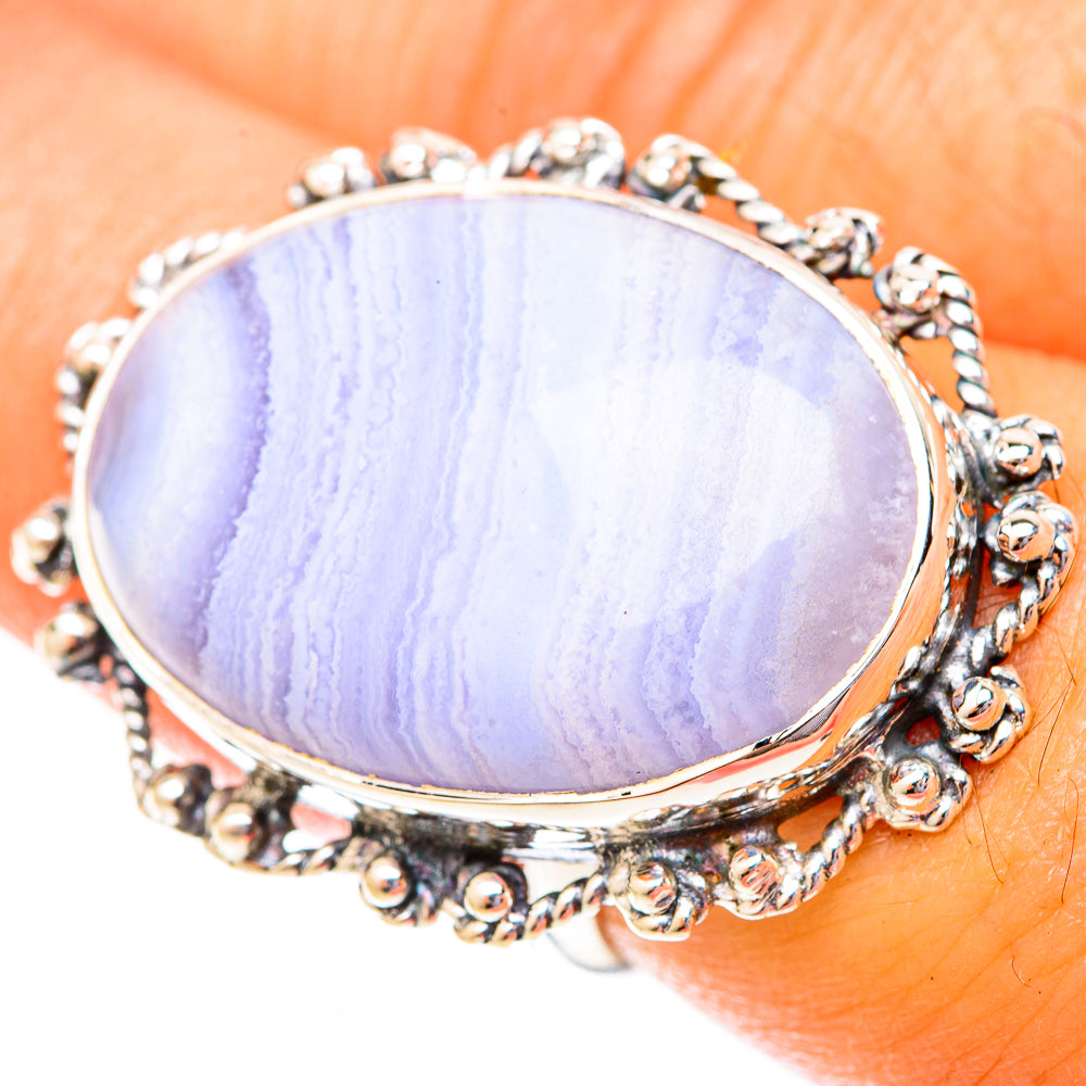 Blue Lace Agate Rings handcrafted by Anasilvercos - RING120002
