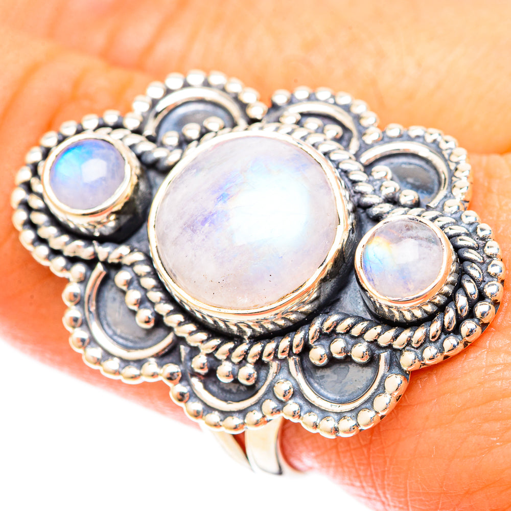 Rainbow Moonstone Rings handcrafted by Anasilvercos - RING120005