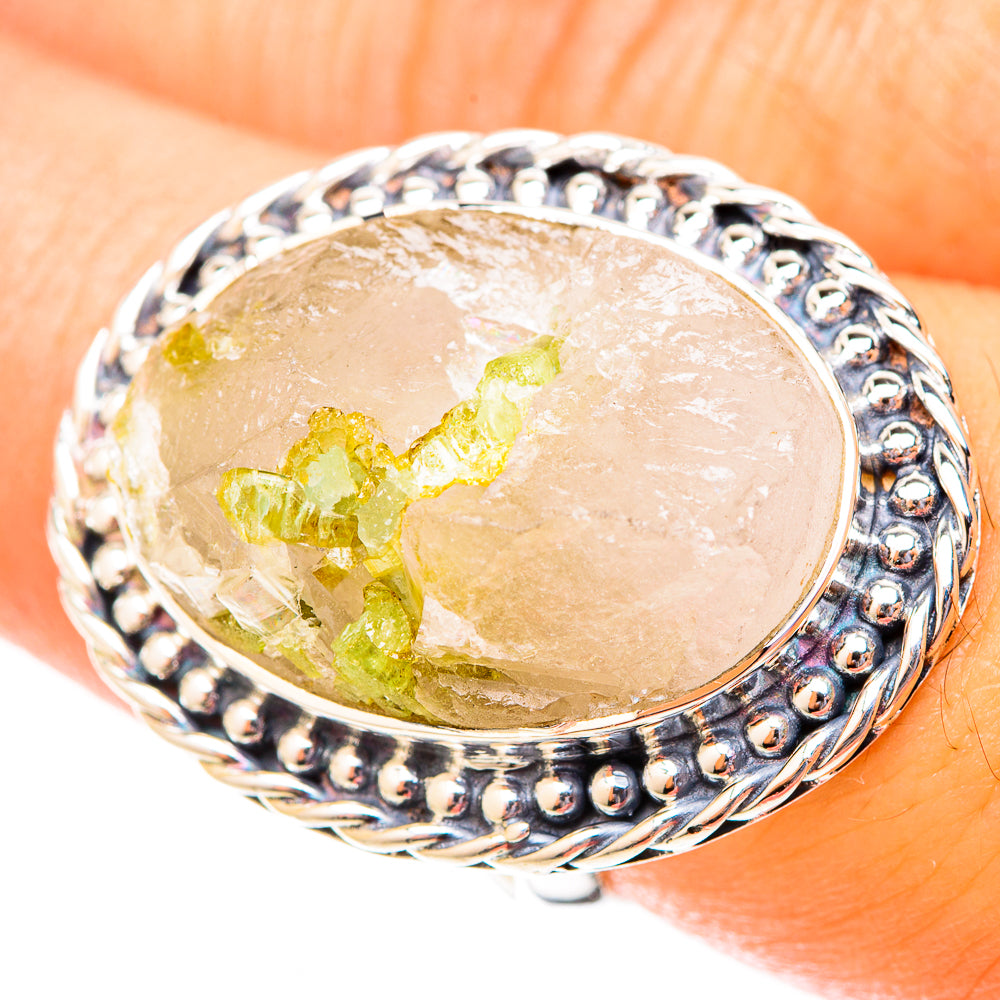 Green Tourmaline In Quartz Rings handcrafted by Anasilvercos - RING120029