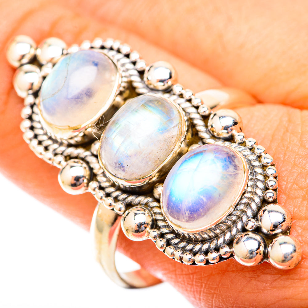 Rainbow Moonstone Rings handcrafted by Anasilvercos - RING120052
