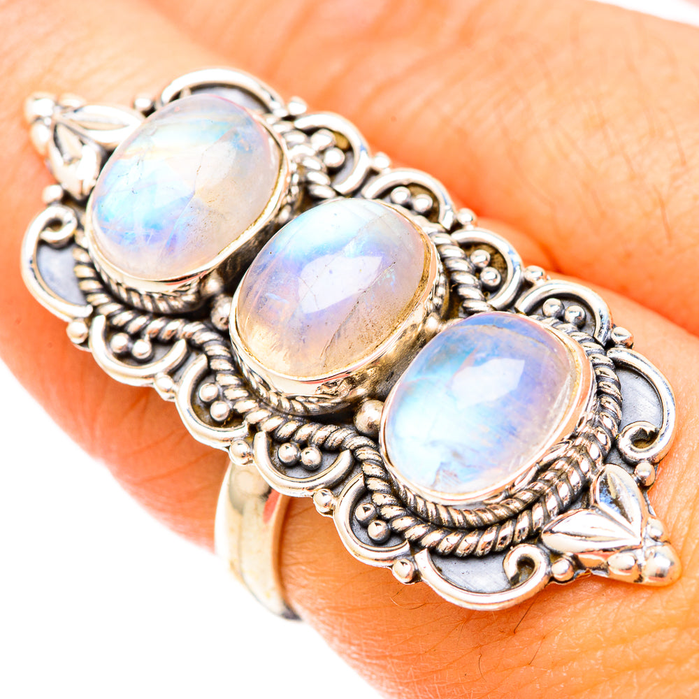 Rainbow Moonstone Rings handcrafted by Anasilvercos - RING120053