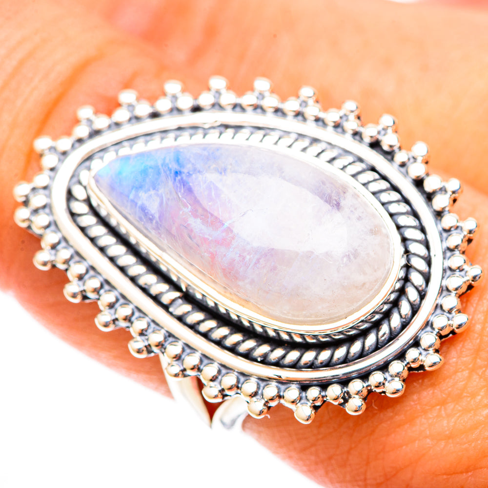 Rainbow Moonstone Rings handcrafted by Anasilvercos - RING120054