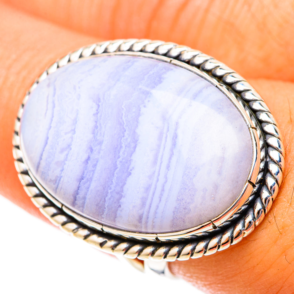 Blue Lace Agate Rings handcrafted by Anasilvercos - RING120056
