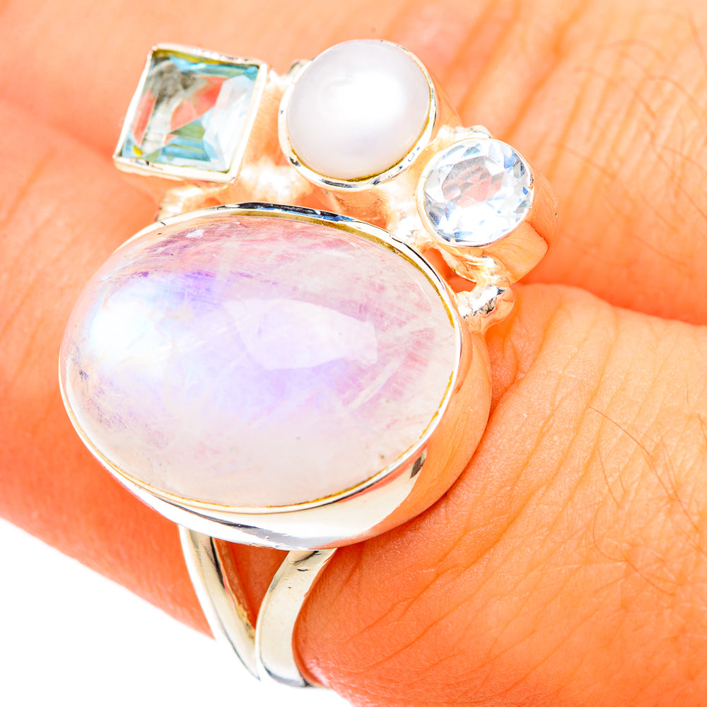 Rainbow Moonstone Rings handcrafted by Anasilvercos - RING120136