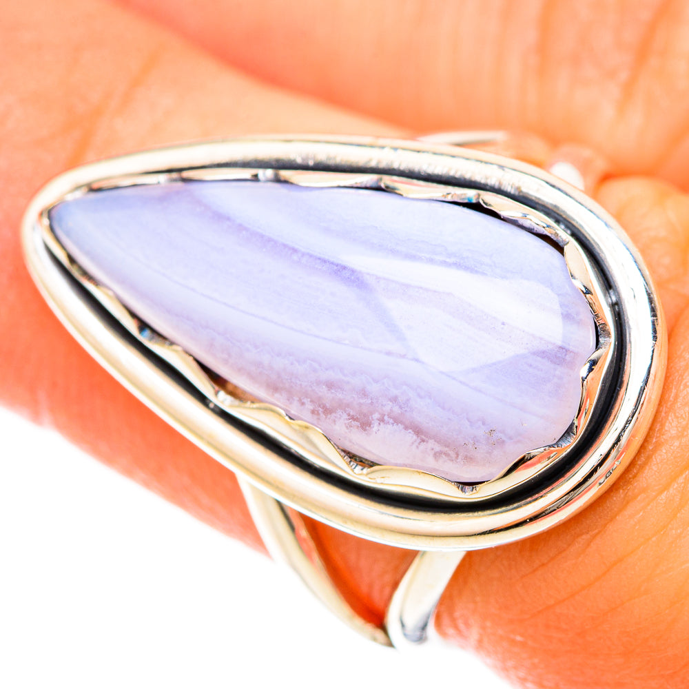 Blue Lace Agate Rings handcrafted by Anasilvercos - RING120202