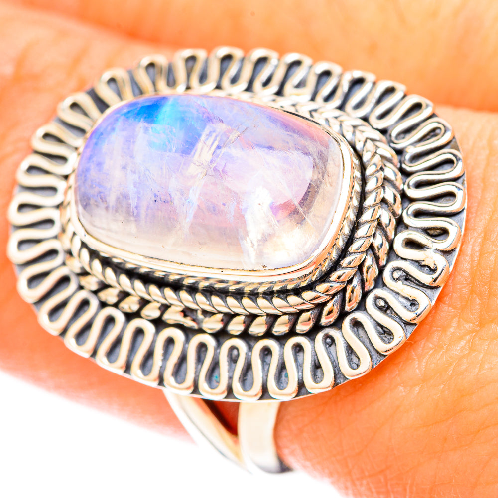 Rainbow Moonstone Rings handcrafted by Anasilvercos - RING120234