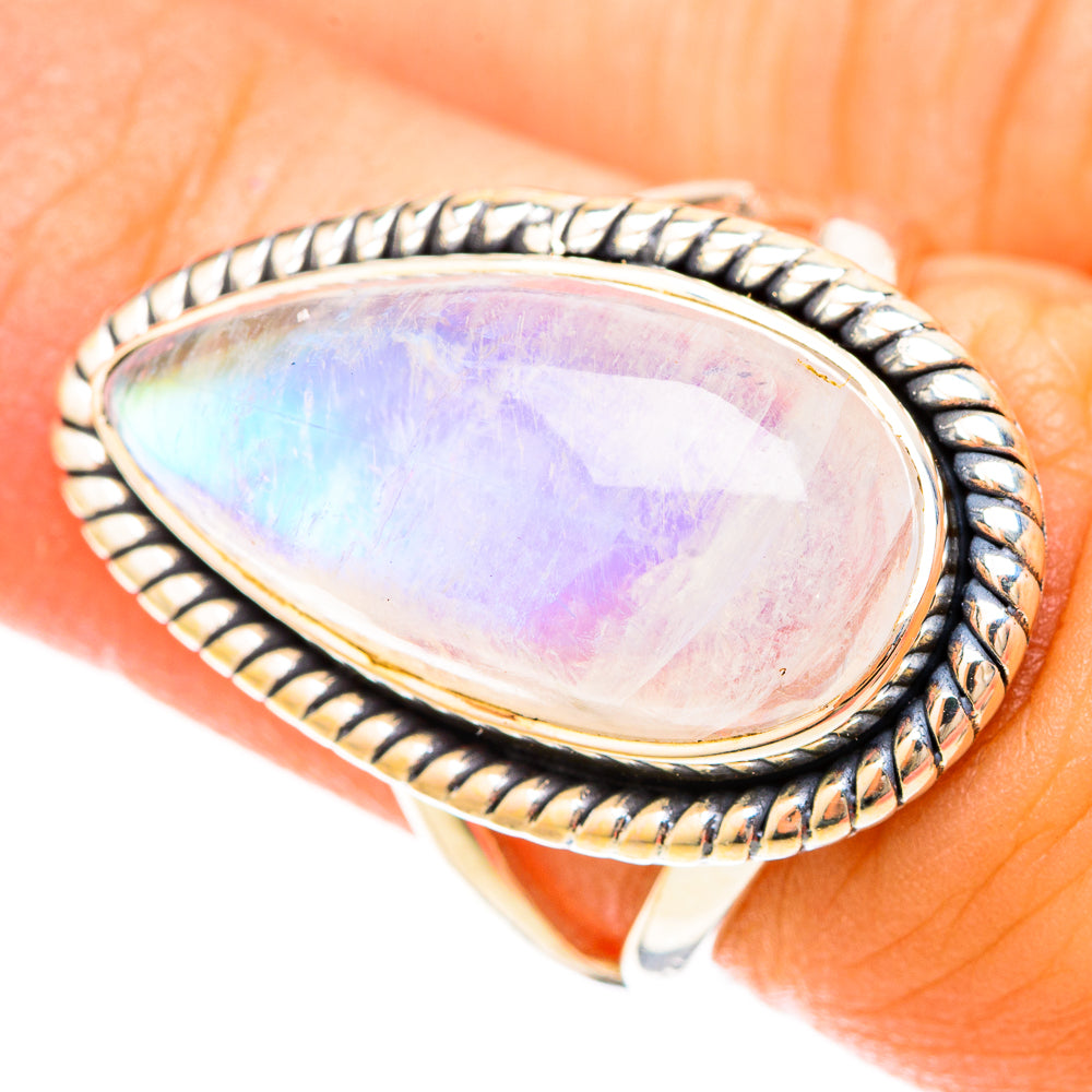 Rainbow Moonstone Rings handcrafted by Anasilvercos - RING120235